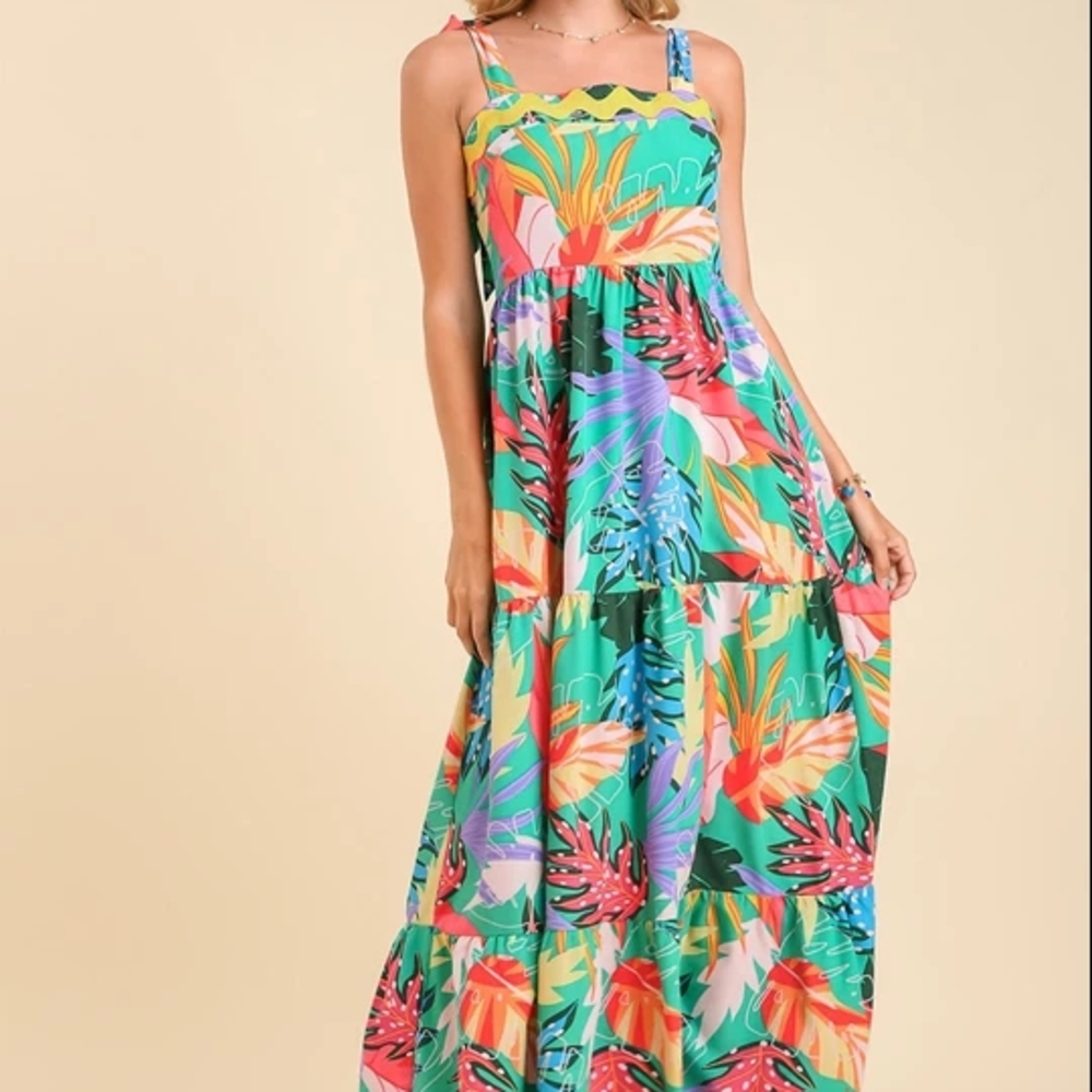 NWT Umgee Blue Pink Sleeveless Maxi Sundress